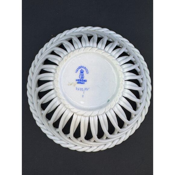 Herend Hungary Chinese Bouquet Green Open Weave Basket - Picture 5 of 5